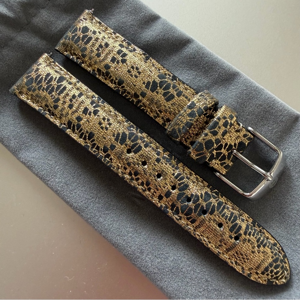 Michele Black and Gold Lace Leather Watch Strap - 18mm - Picture 5 of 16